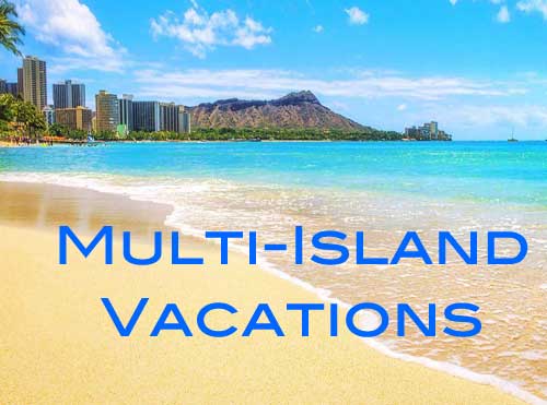 A beach with the words " multi-island vacations ".