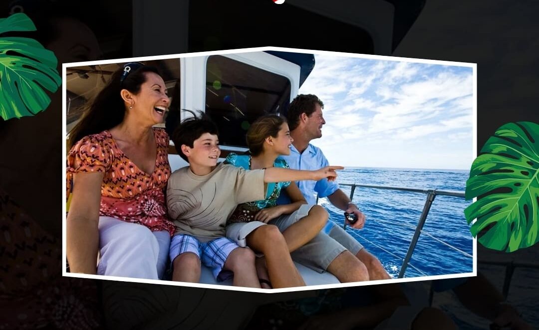 family on a day trip by boat in hawaii